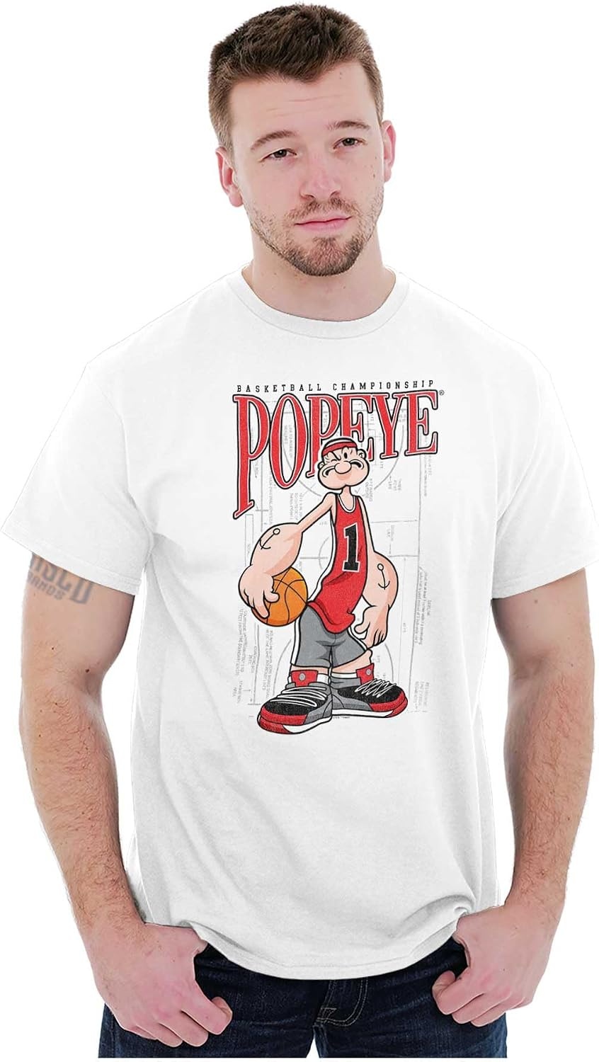 image:imagePopeye Sports Basketball Hoops Team Player Graphic T Shirt Men or WomenWhite Sport Gameplay