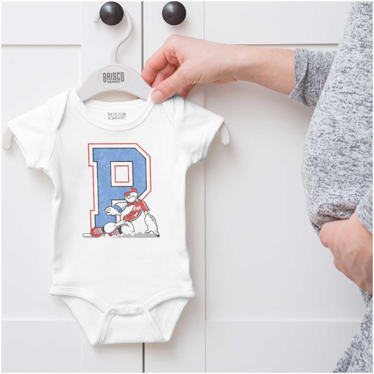 image:imagePopeye Sports Team Baseball Player Game Day Baby Romper Boys or GirlsWhite Base Slide