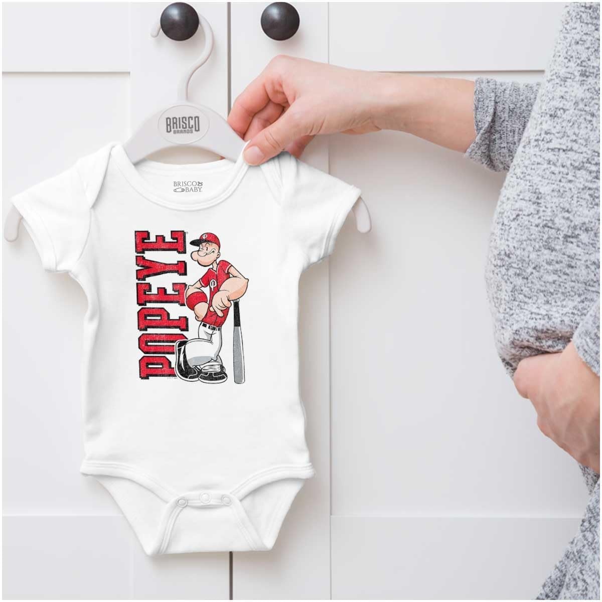 image:imagePopeye Sports Team Baseball Player Game Day Baby Romper Boys or GirlsWhite Baseball Player