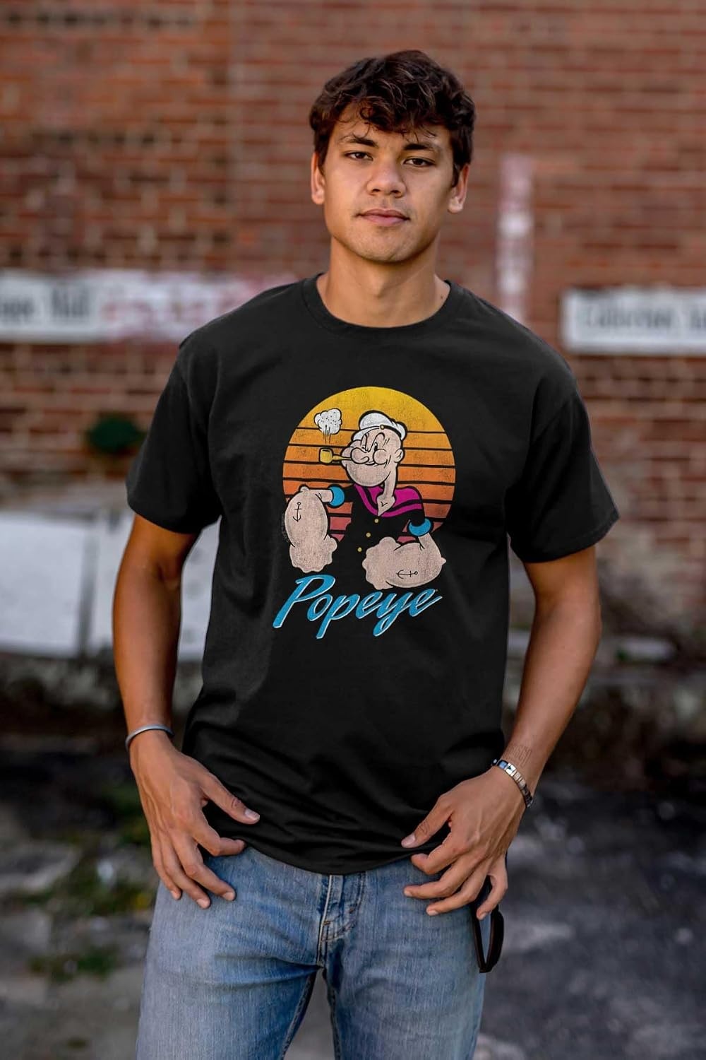 image:imagePopeye The Sailor Man Retro Sunset Graphic T Shirt Men or WomenBlack