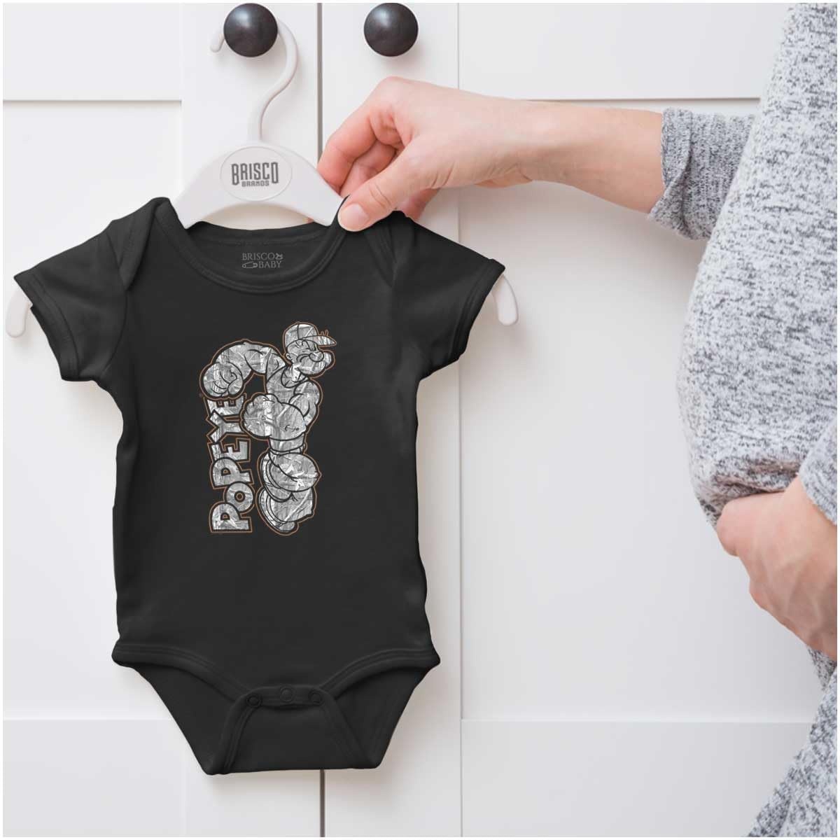 image:imagePopeye Urban Stick and Leaf Camouflage Gym Baby Romper Boys or GirlsBlack Camo Popeye