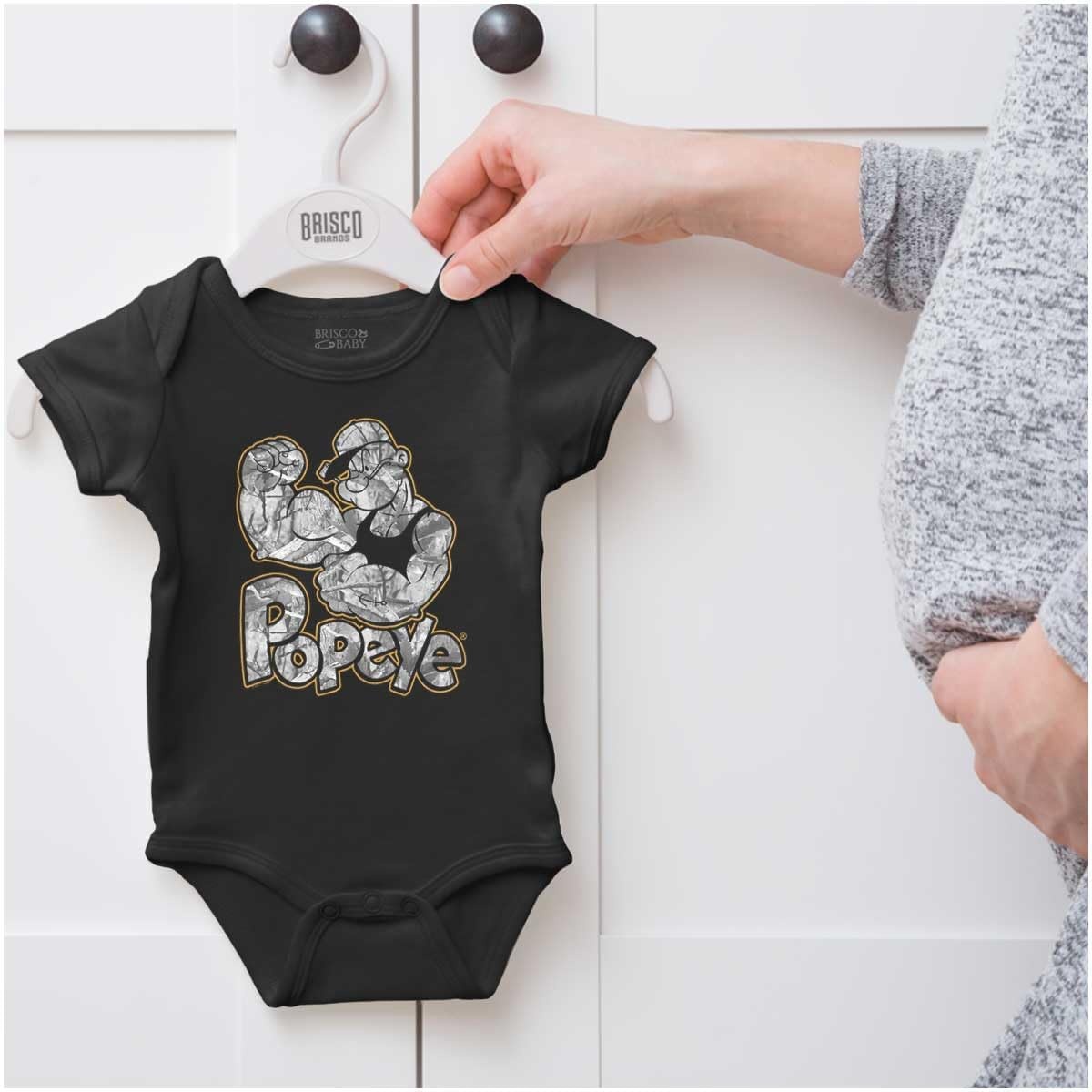 image:imagePopeye Urban Stick and Leaf Camouflage Gym Baby Romper Boys or GirlsBlack Muscle Flex