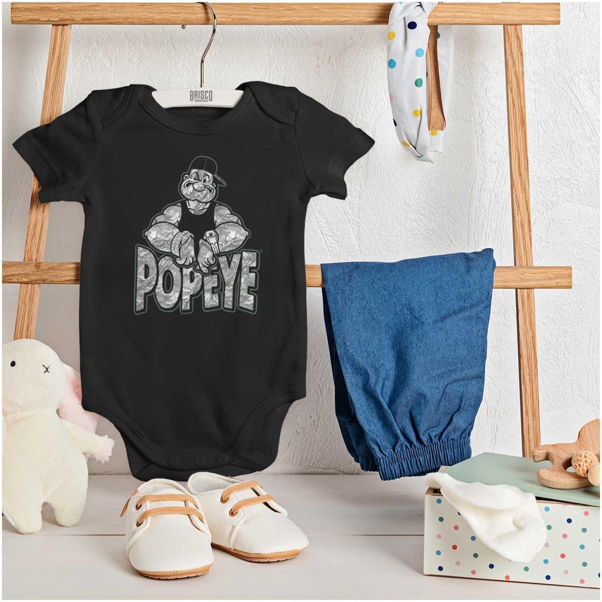 image:imagePopeye Urban Stick and Leaf Camouflage Gym Baby Romper Boys or GirlsBlack Popeye Bling