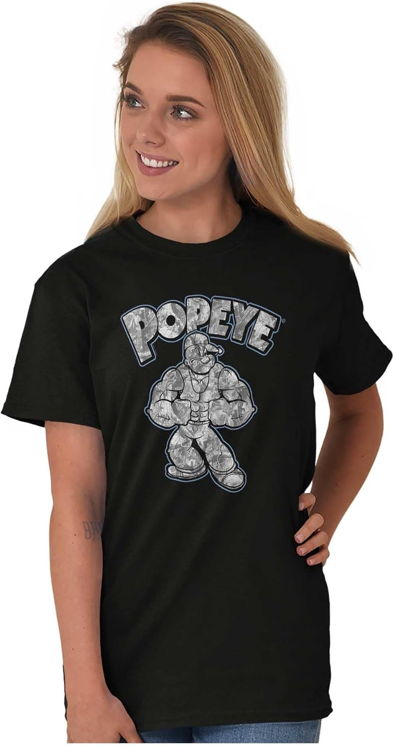 image:imagePopeye Urban Stick and Leaf Camouflage Gym Graphic T Shirt Men or WomenBlack Muscular Sailor Man