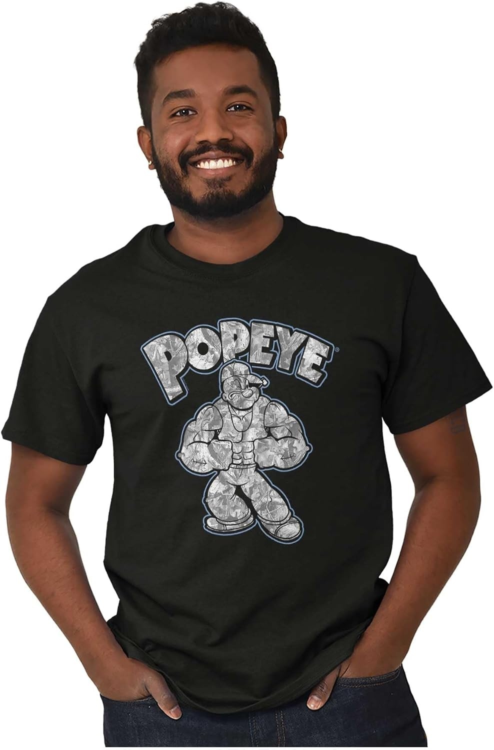 image:imagePopeye Urban Stick and Leaf Camouflage Gym Graphic T Shirt Men or WomenBlack Muscular Sailor Man