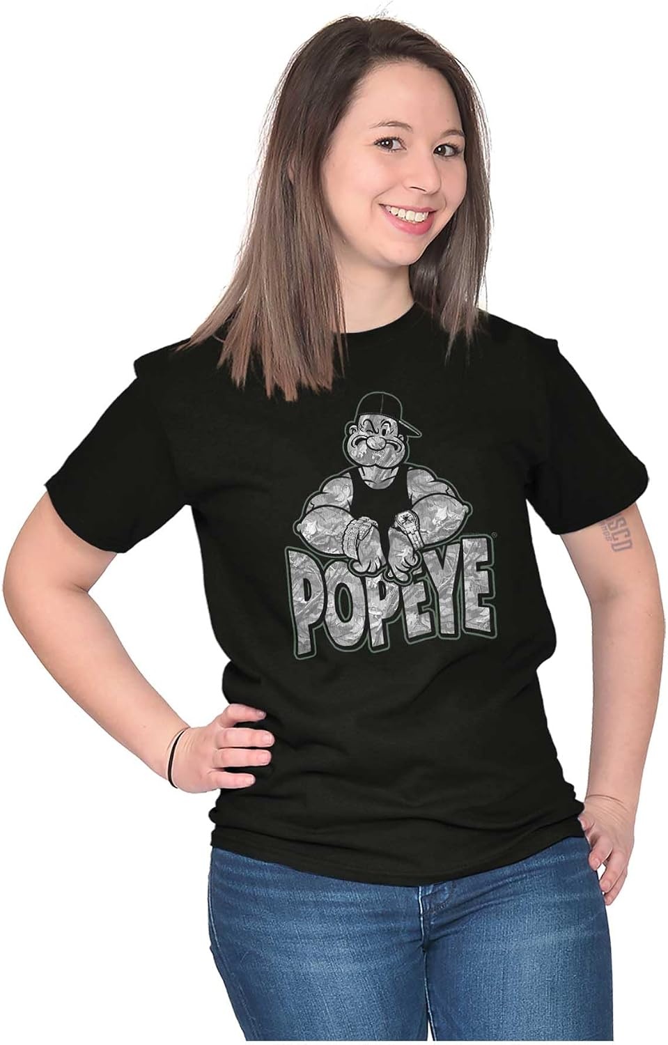 image:imagePopeye Urban Stick and Leaf Camouflage Gym Graphic T Shirt Men or WomenBlack Popeye Bling