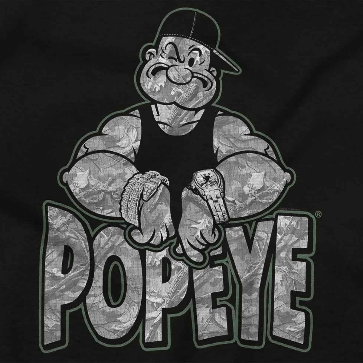 image:imagePopeye Urban Stick and Leaf Camouflage Gym Graphic T Shirt Men or WomenBlack Popeye Bling