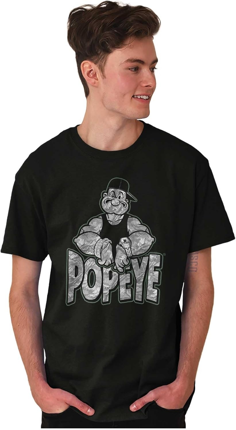 image:imagePopeye Urban Stick and Leaf Camouflage Gym Graphic T Shirt Men or WomenBlack Popeye Bling