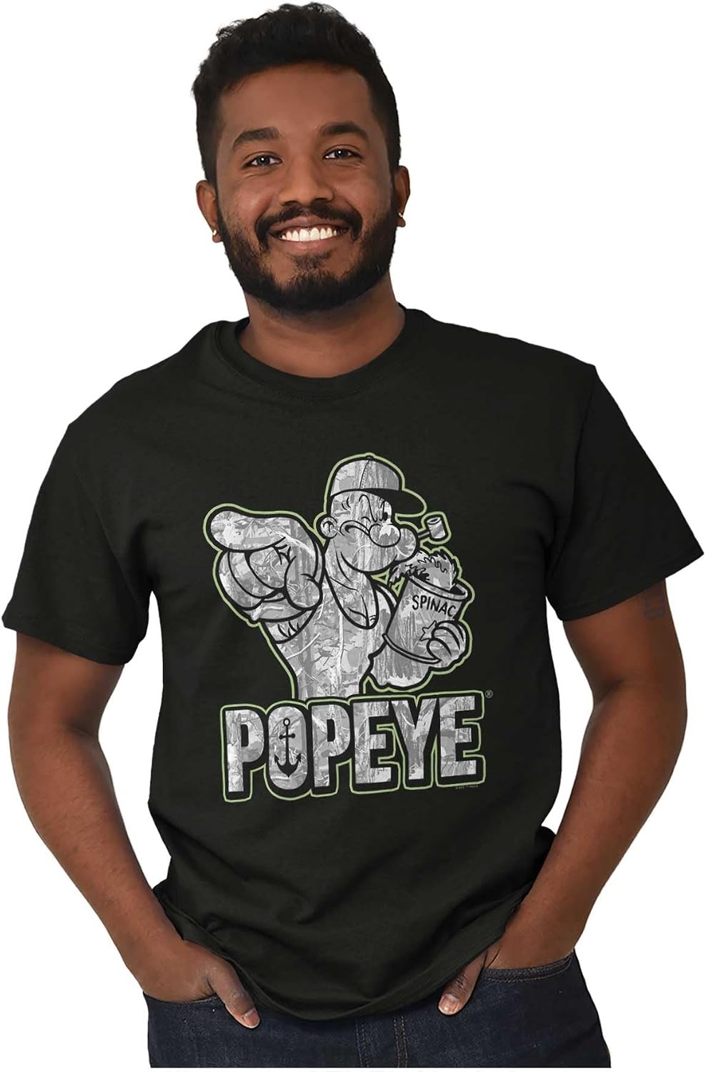 image:imagePopeye Urban Stick and Leaf Camouflage Gym Graphic T Shirt Men or WomenBlack Spinach Point