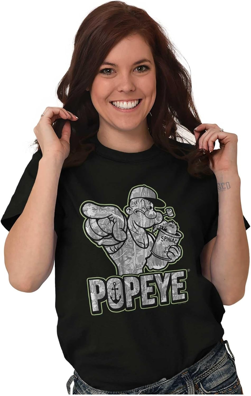 image:imagePopeye Urban Stick and Leaf Camouflage Gym Graphic T Shirt Men or WomenBlack Spinach Point