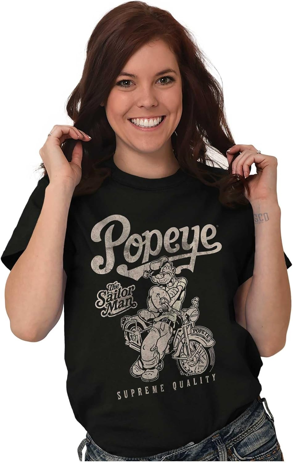 image:imagePopeye Vintage Motorcycle Biker Graphic T Shirt Men or WomenBlack Supreme Biker