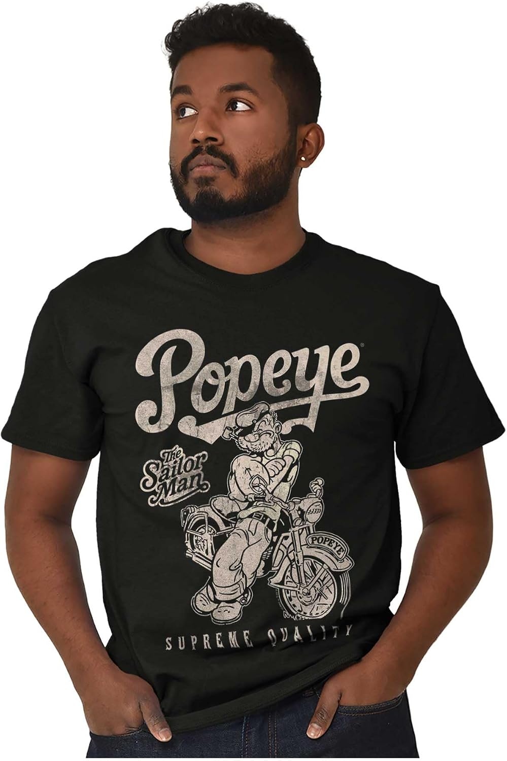 image:imagePopeye Vintage Motorcycle Biker Graphic T Shirt Men or WomenBlack Supreme Biker
