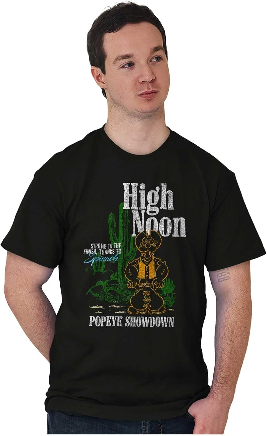image:imagePopeye Western Desert Cowboy Cartoon Graphic T Shirt Men or WomenBlack High Noon Showdown