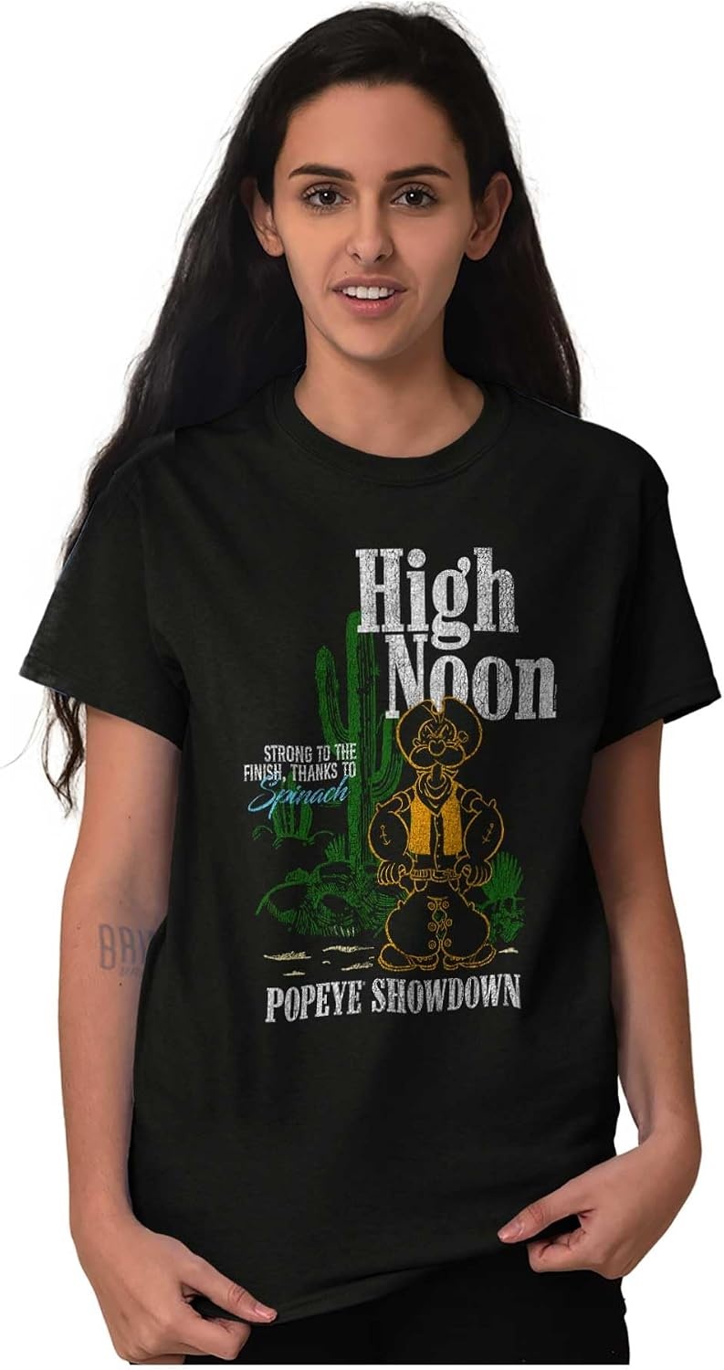 image:imagePopeye Western Desert Cowboy Cartoon Graphic T Shirt Men or WomenBlack High Noon Showdown