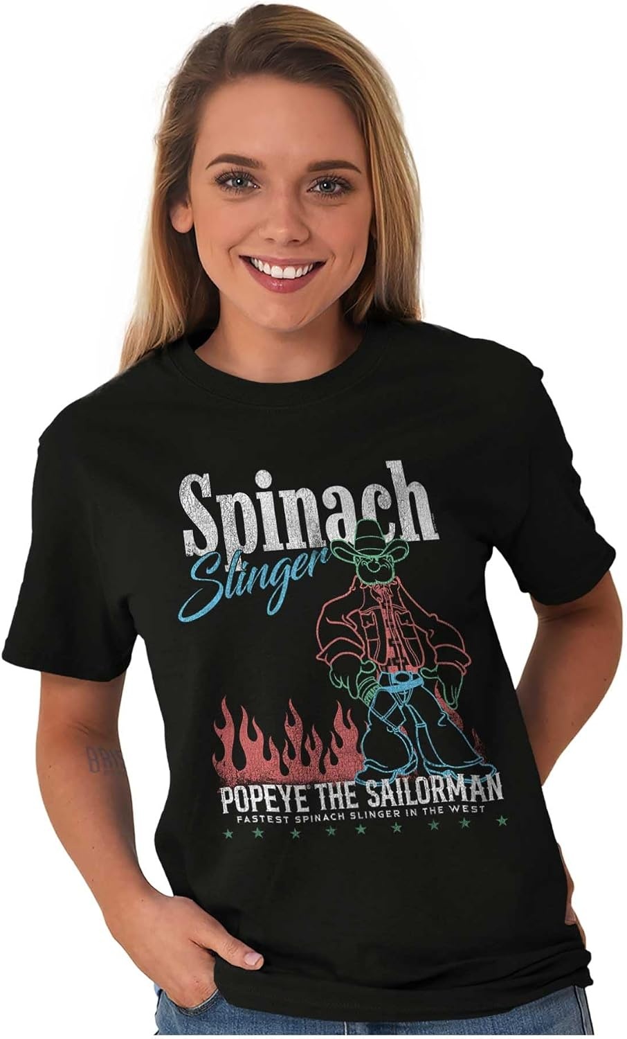 image:imagePopeye Western Desert Cowboy Cartoon Graphic T Shirt Men or WomenBlack Spinach Slinger