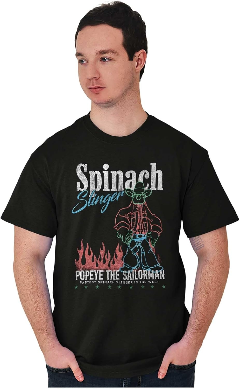 image:imagePopeye Western Desert Cowboy Cartoon Graphic T Shirt Men or WomenBlack Spinach Slinger