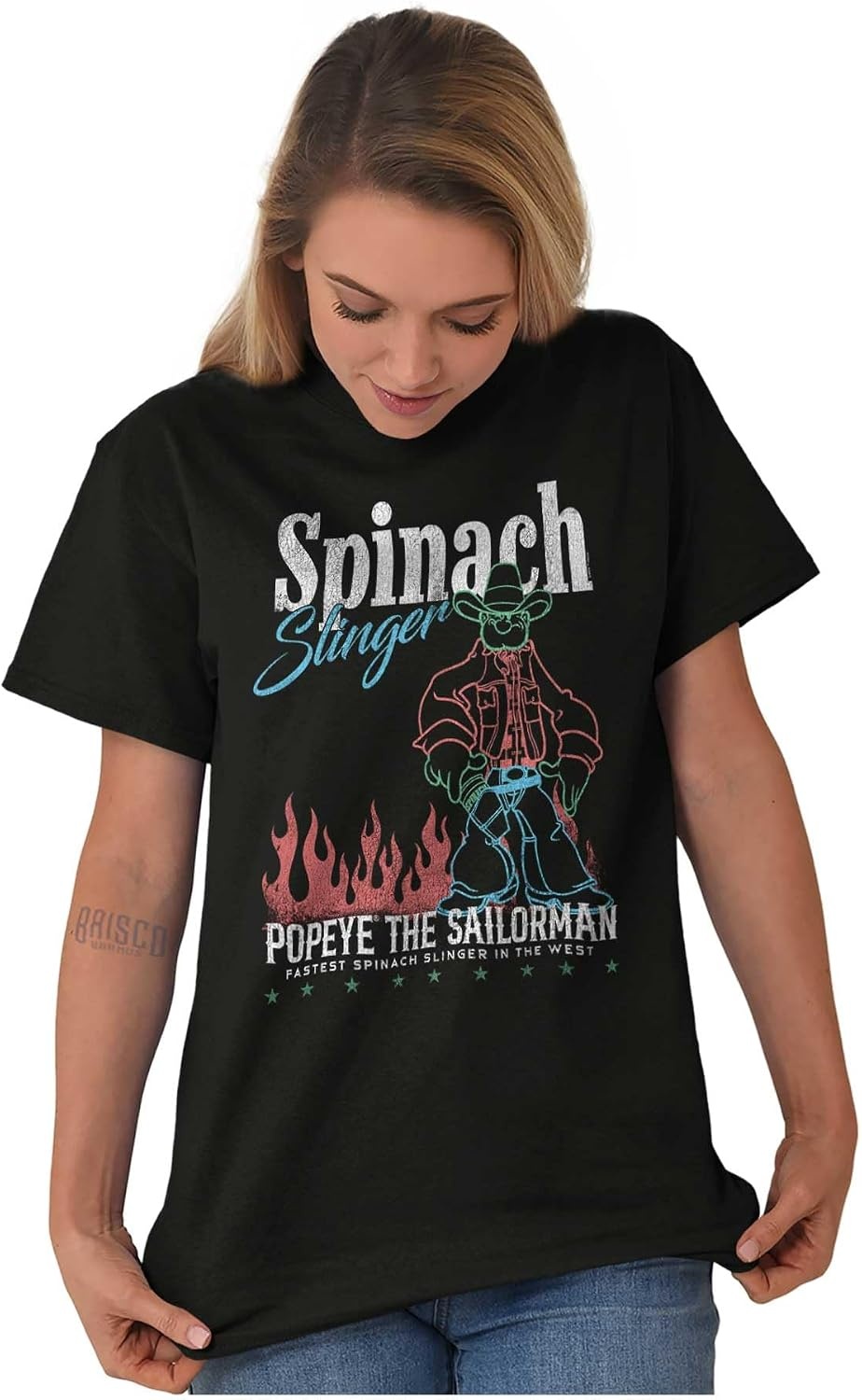 image:imagePopeye Western Desert Cowboy Cartoon Graphic T Shirt Men or WomenBlack Spinach Slinger