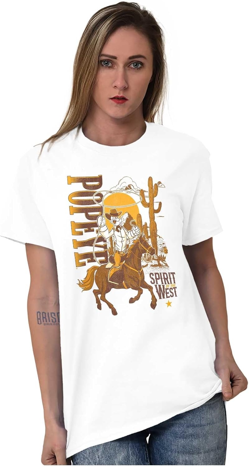 image:imagePopeye Western Desert Cowboy Cartoon Graphic T Shirt Men or WomenWhite Spirit of the West