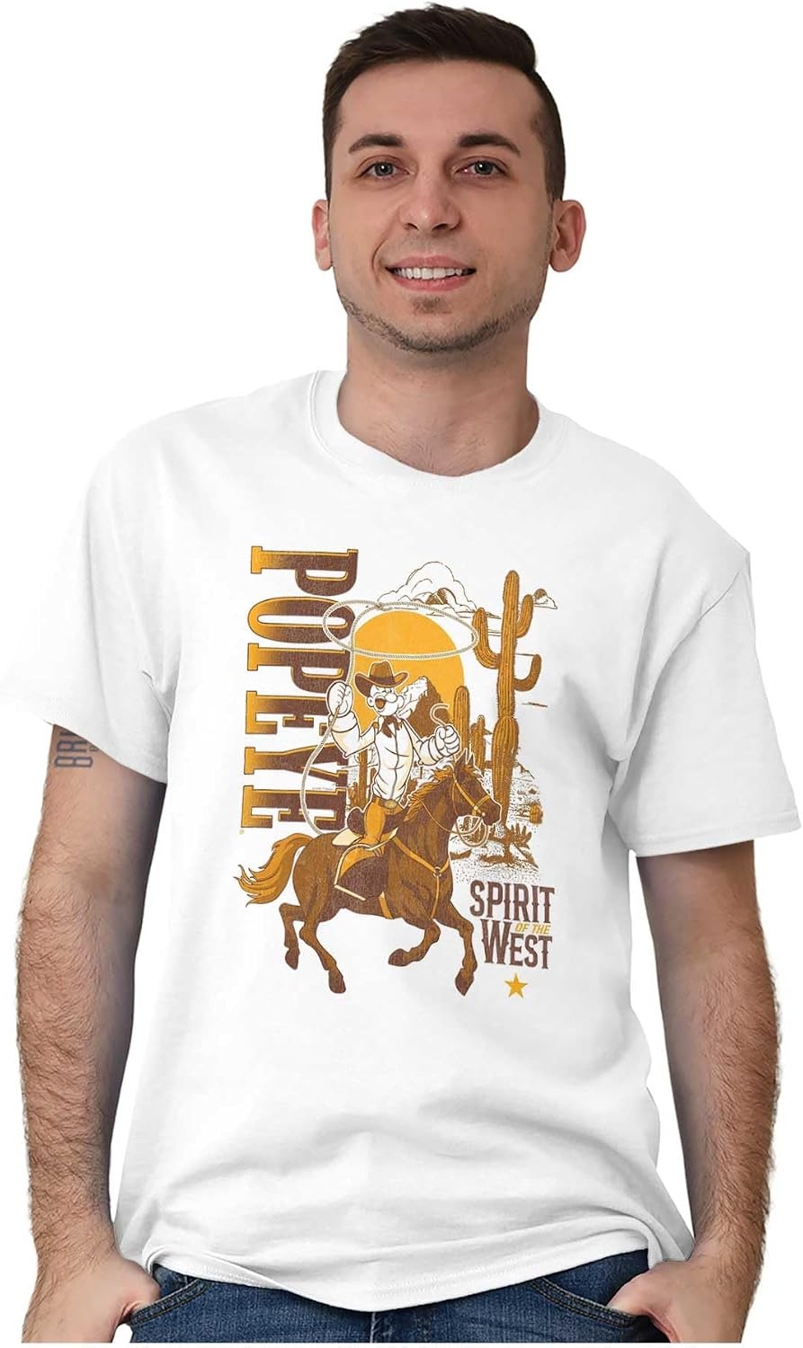 image:imagePopeye Western Desert Cowboy Cartoon Graphic T Shirt Men or WomenWhite Spirit of the West