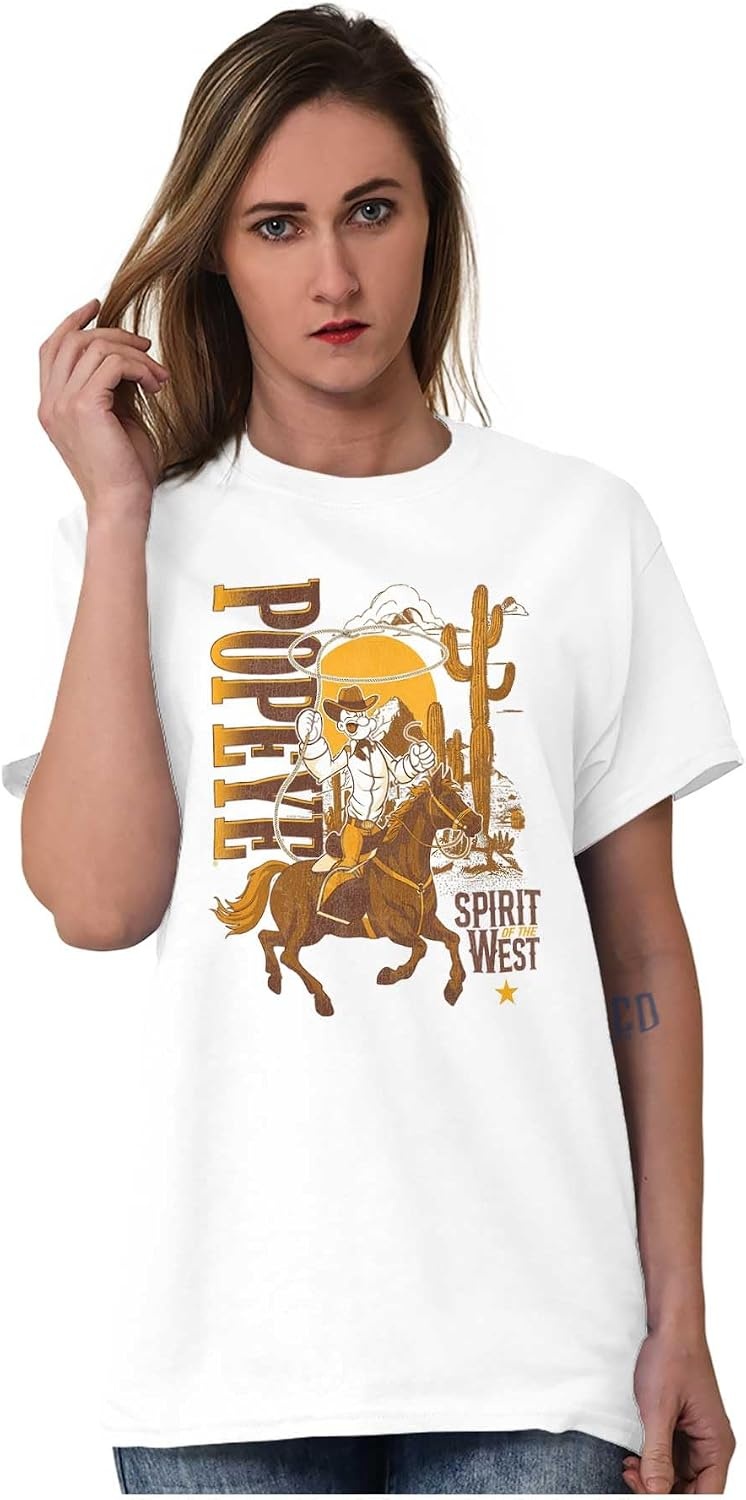 image:imagePopeye Western Desert Cowboy Cartoon Graphic T Shirt Men or WomenWhite Spirit of the West