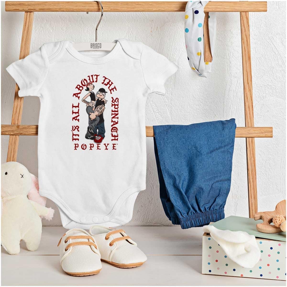 image:imagePopeye and Friends Urban Cholo LA West Coast Baby Romper Boys or GirlsWhite All About the Spinach