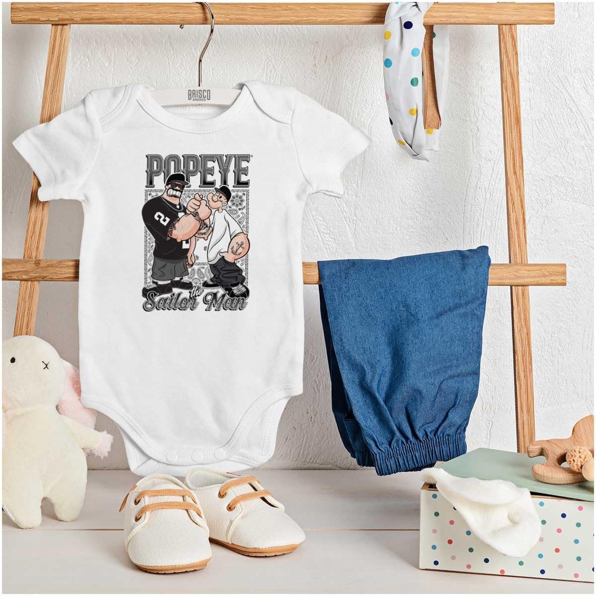 image:imagePopeye and Friends Urban Cholo LA West Coast Baby Romper Boys or GirlsWhite Homie Bandana