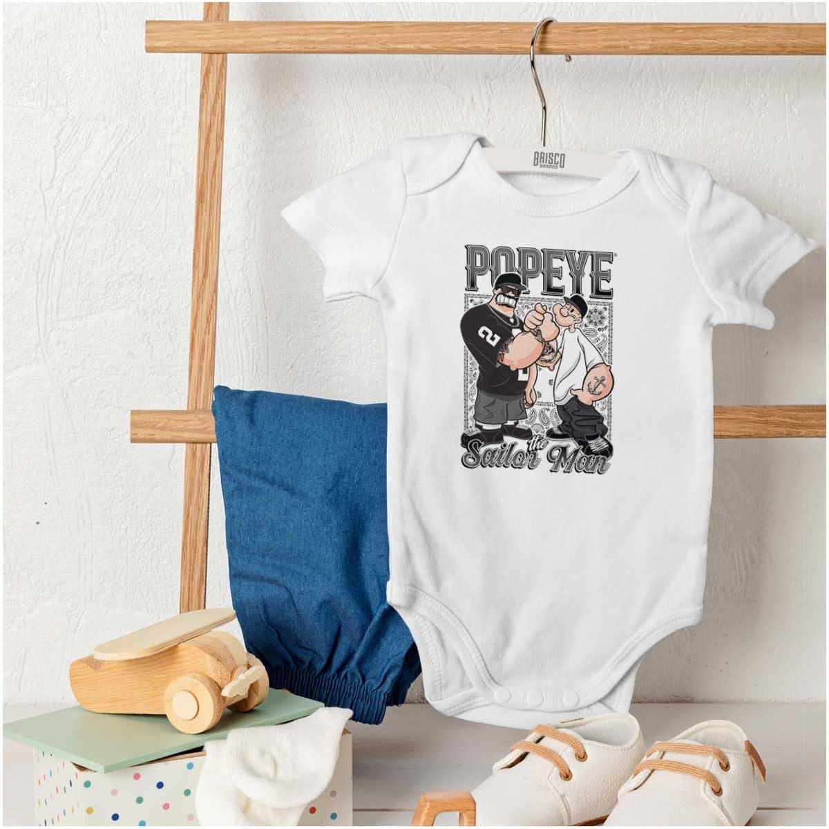 image:imagePopeye and Friends Urban Cholo LA West Coast Baby Romper Boys or GirlsWhite Homie Bandana