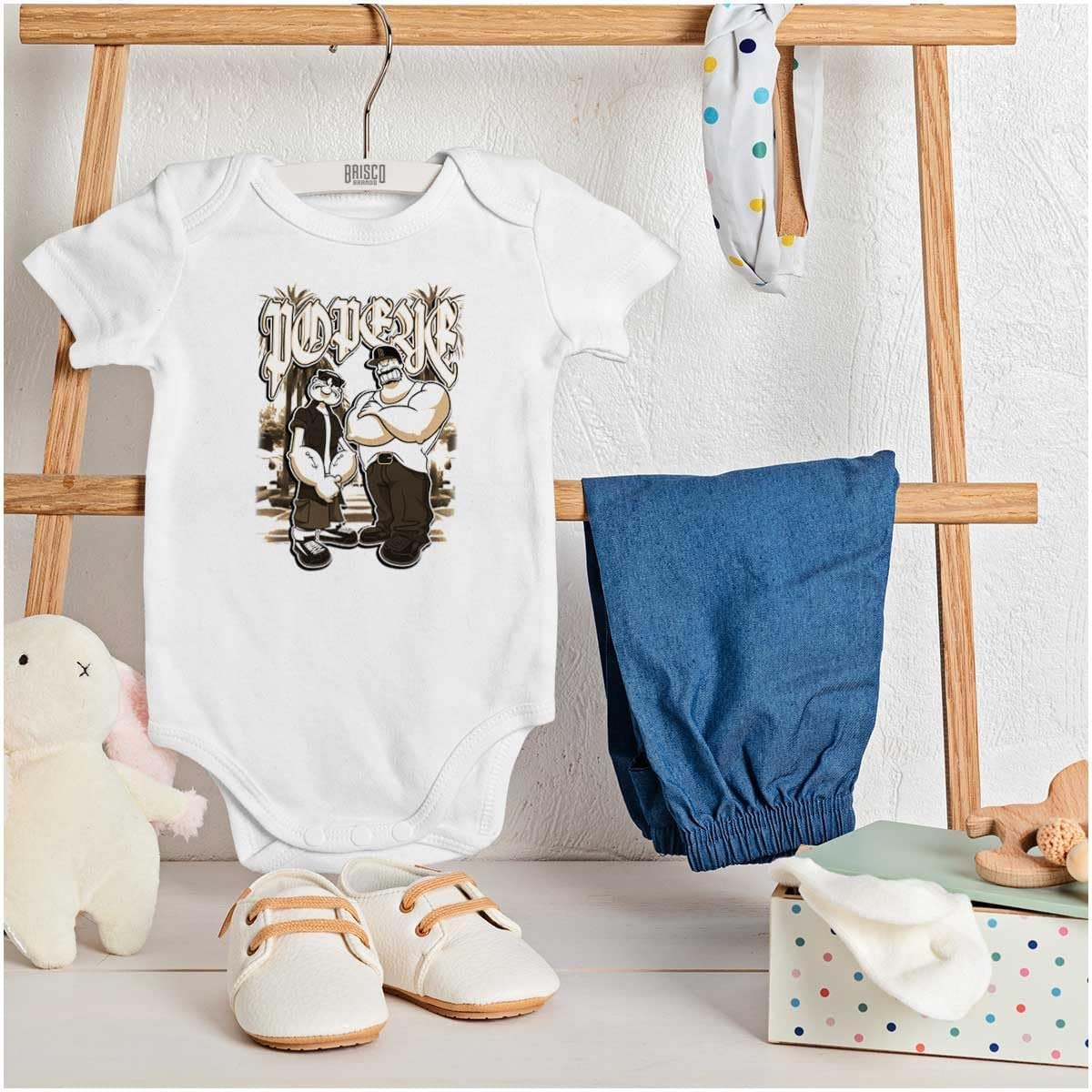 image:imagePopeye and Friends Urban Cholo LA West Coast Baby Romper Boys or GirlsWhite Popeye and Bluto