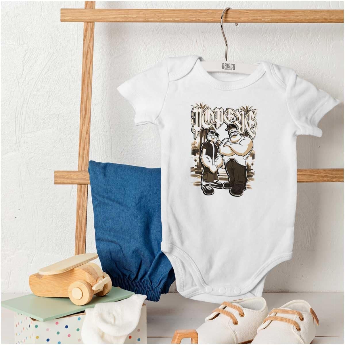 image:imagePopeye and Friends Urban Cholo LA West Coast Baby Romper Boys or GirlsWhite Popeye and Bluto