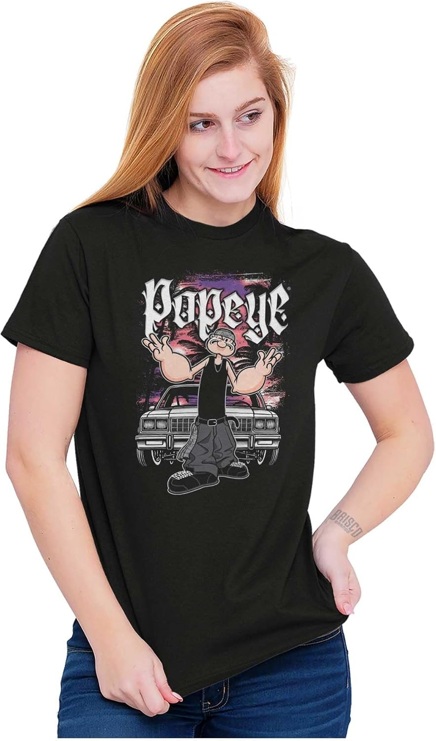 image:imagePopeye and Friends Urban Cholo LA West Coast Graphic T Shirt Men or WomenBlack Low Rider Car