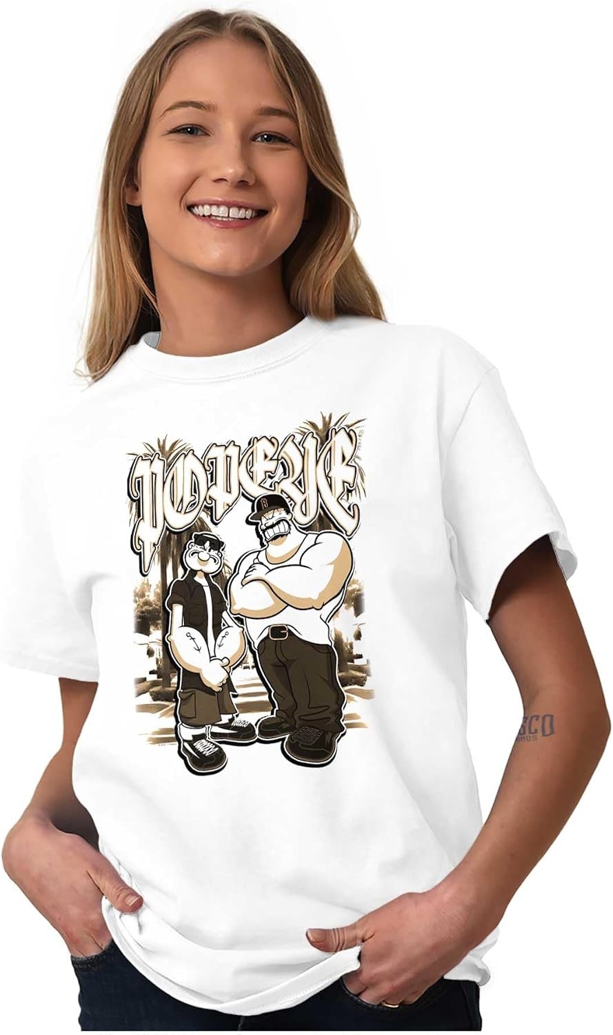 image:imagePopeye and Friends Urban Cholo LA West Coast Graphic T Shirt Men or WomenWhite Popeye and Bluto
