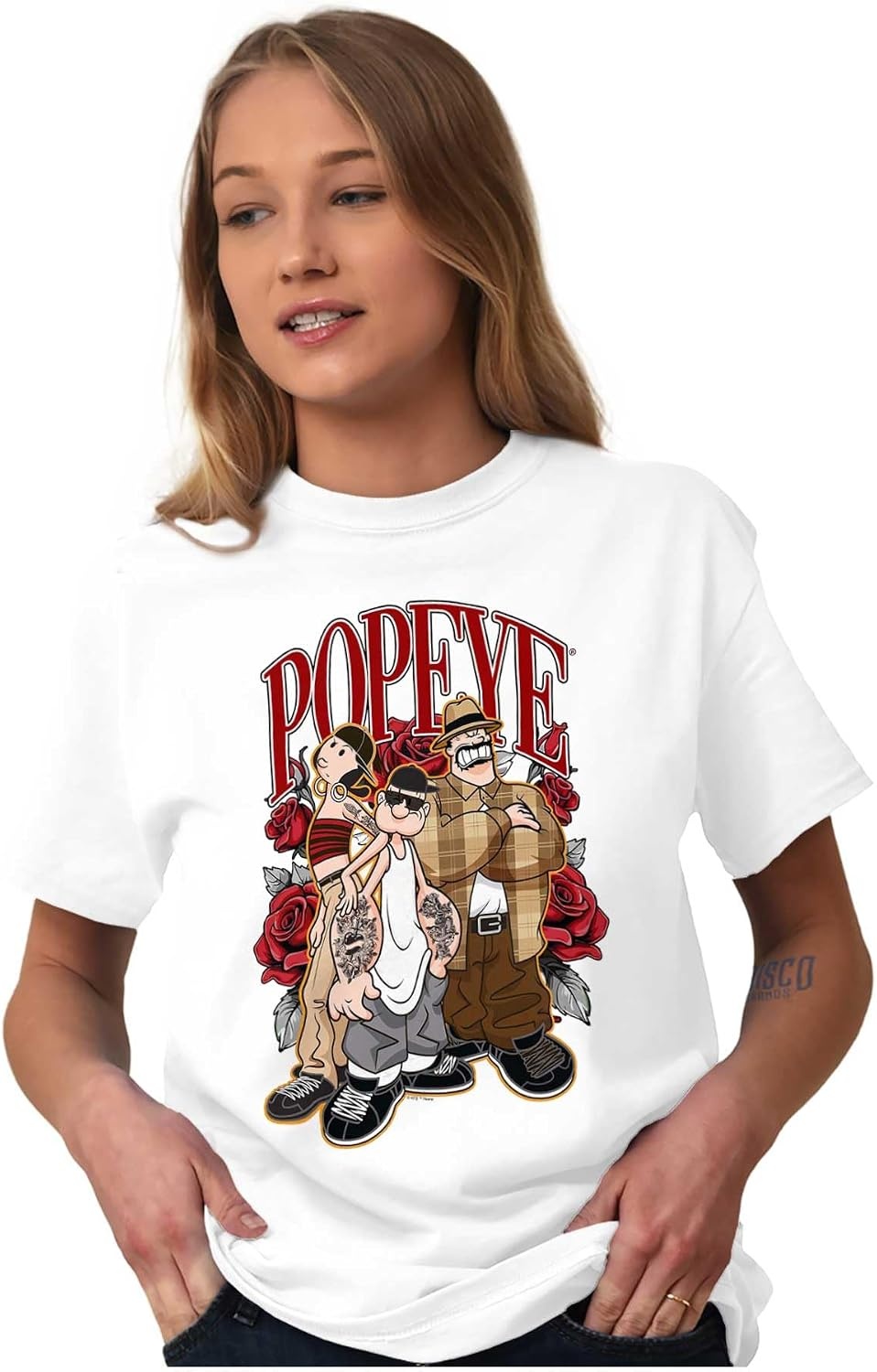 image:imagePopeye and Friends Urban Cholo LA West Coast Graphic T Shirt Men or WomenWhite Rose Gang