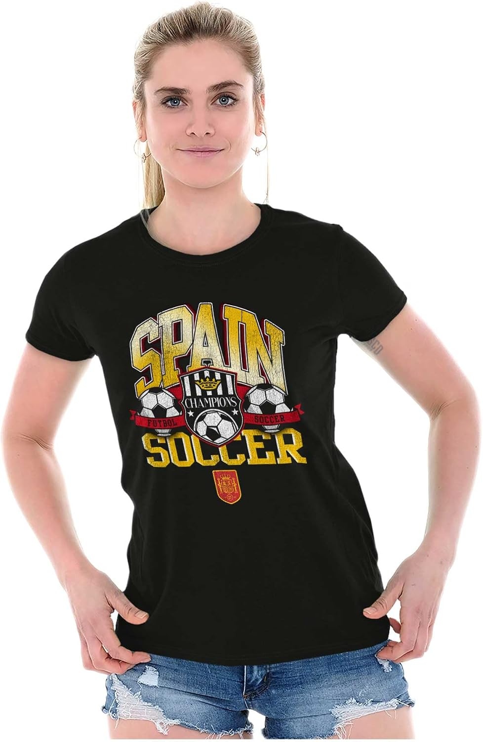 image:imageSpain Soccer Champion Futbol Team Womens Slim Fit Graphic TeeBlack