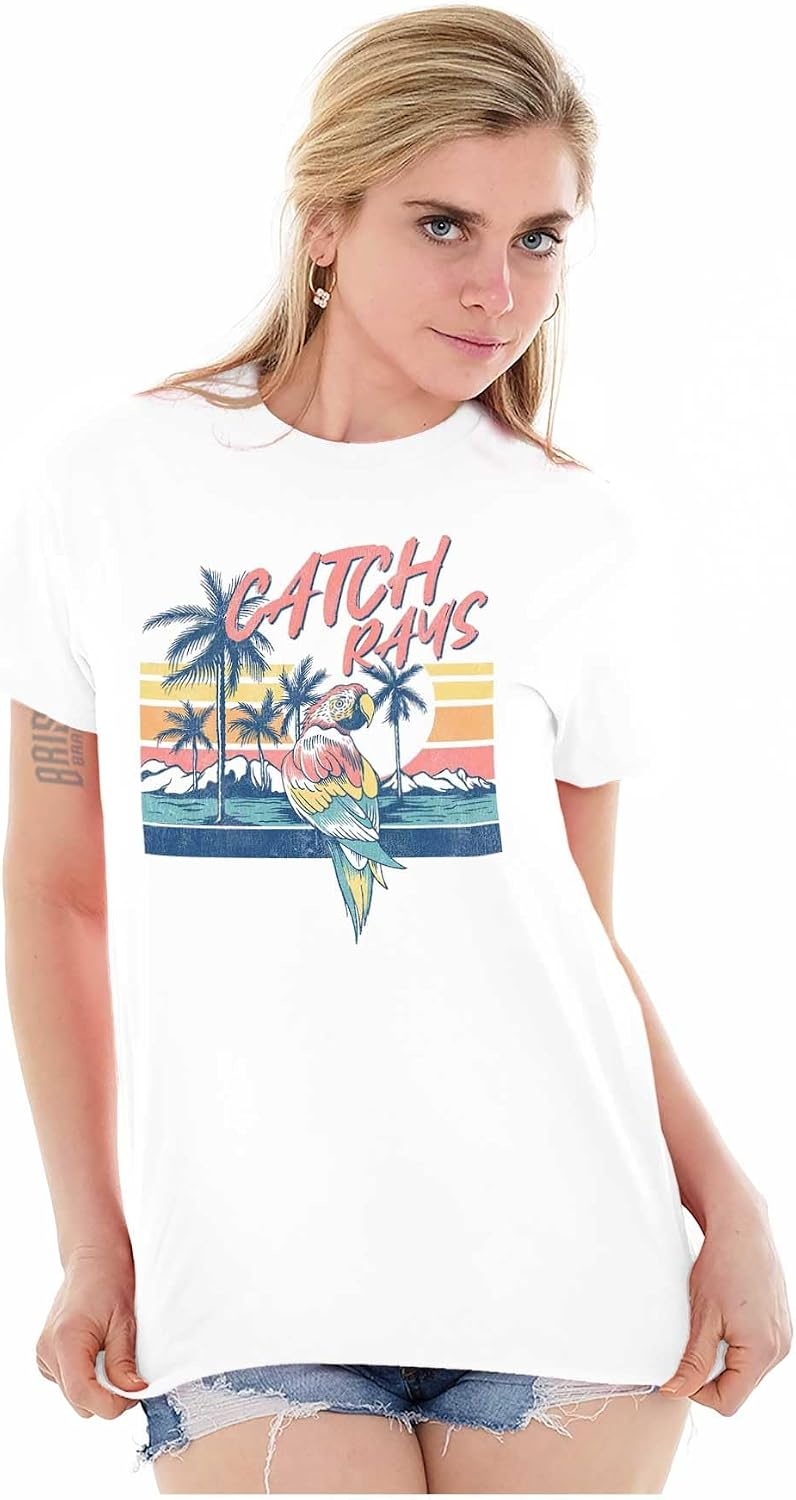 image:imageTropical Beach Parrot Catch Rays Graphic T Shirt Men or WomenWhite