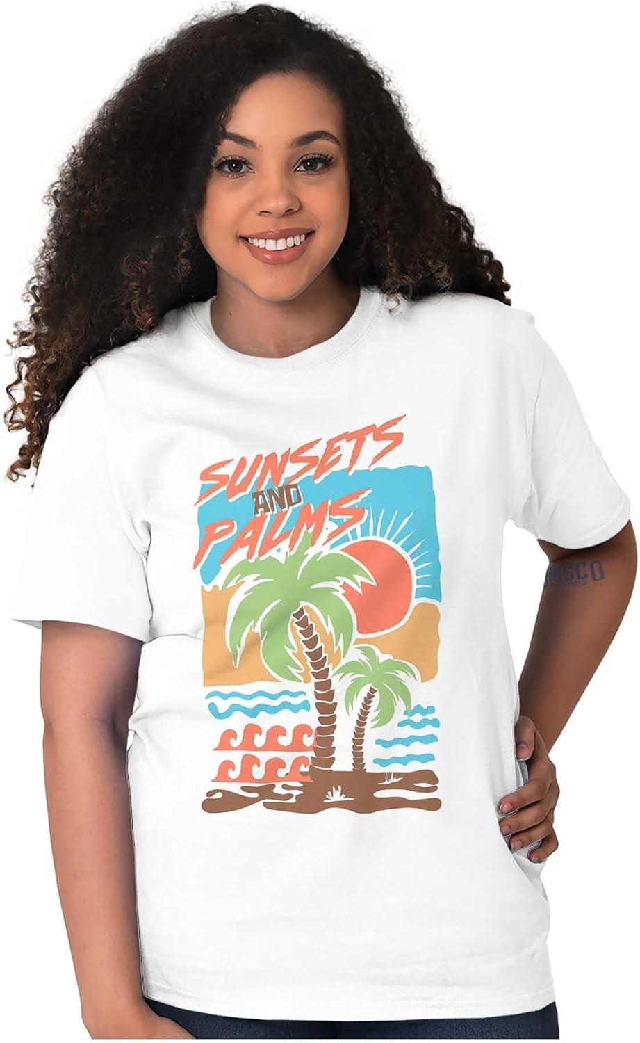 image:imageTropical Beach Sunsets and Palm Trees Graphic T Shirt Men or WomenWhite