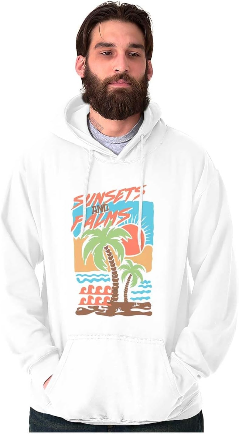 image:imageTropical Beach Sunsets and Palm Trees Hoodie Sweatshirt Women MenWhite