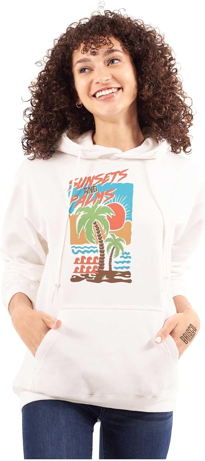 image:imageTropical Beach Sunsets and Palm Trees Hoodie Sweatshirt Women MenWhite