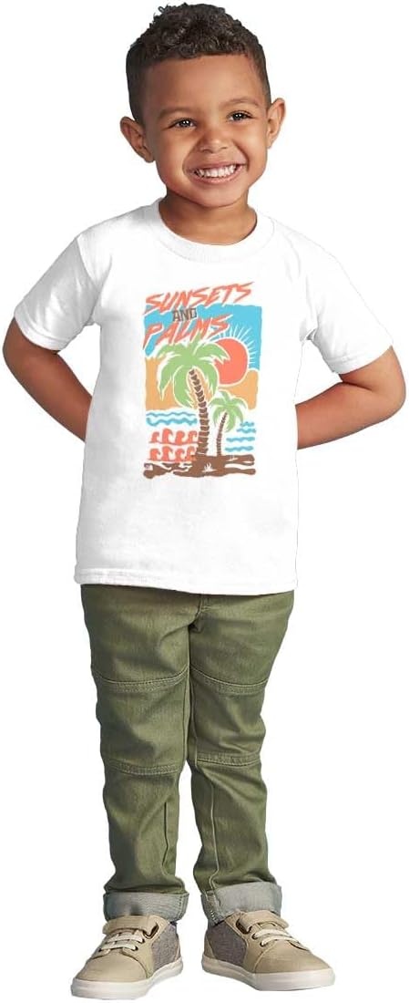 image:imageTropical Beach Sunsets and Palm Trees Toddler Baby Graphic T ShirtWhite