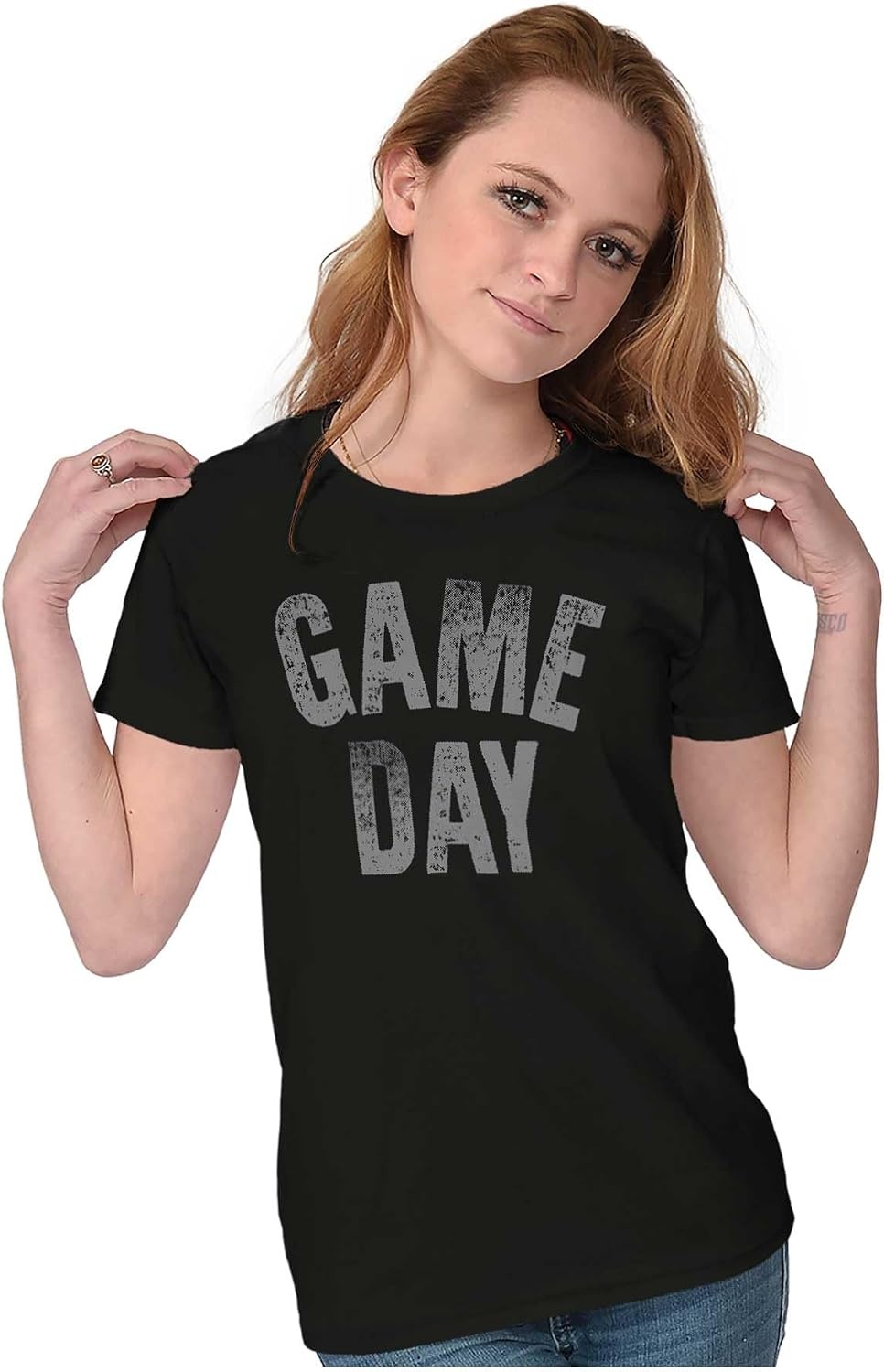 image:imageVintage Distressed Sports Game Day Womens Slim Fit Graphic TeeBlack
