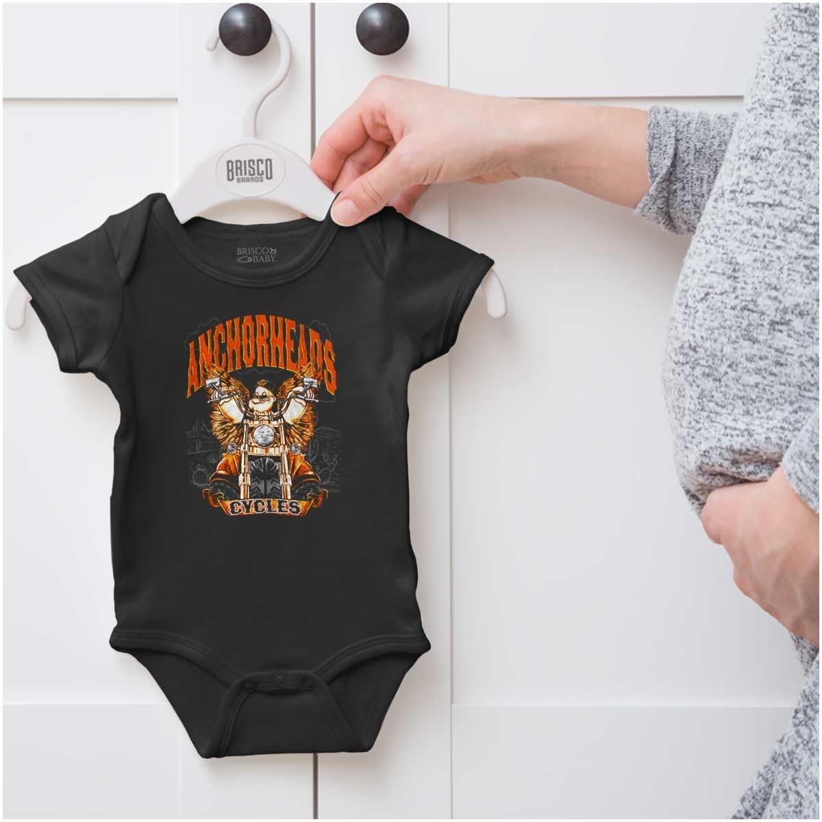 image:imageVintage Popeye Biker Classic Choppers Baby Romper Boys or GirlsBlack Anchor Heads Cycles