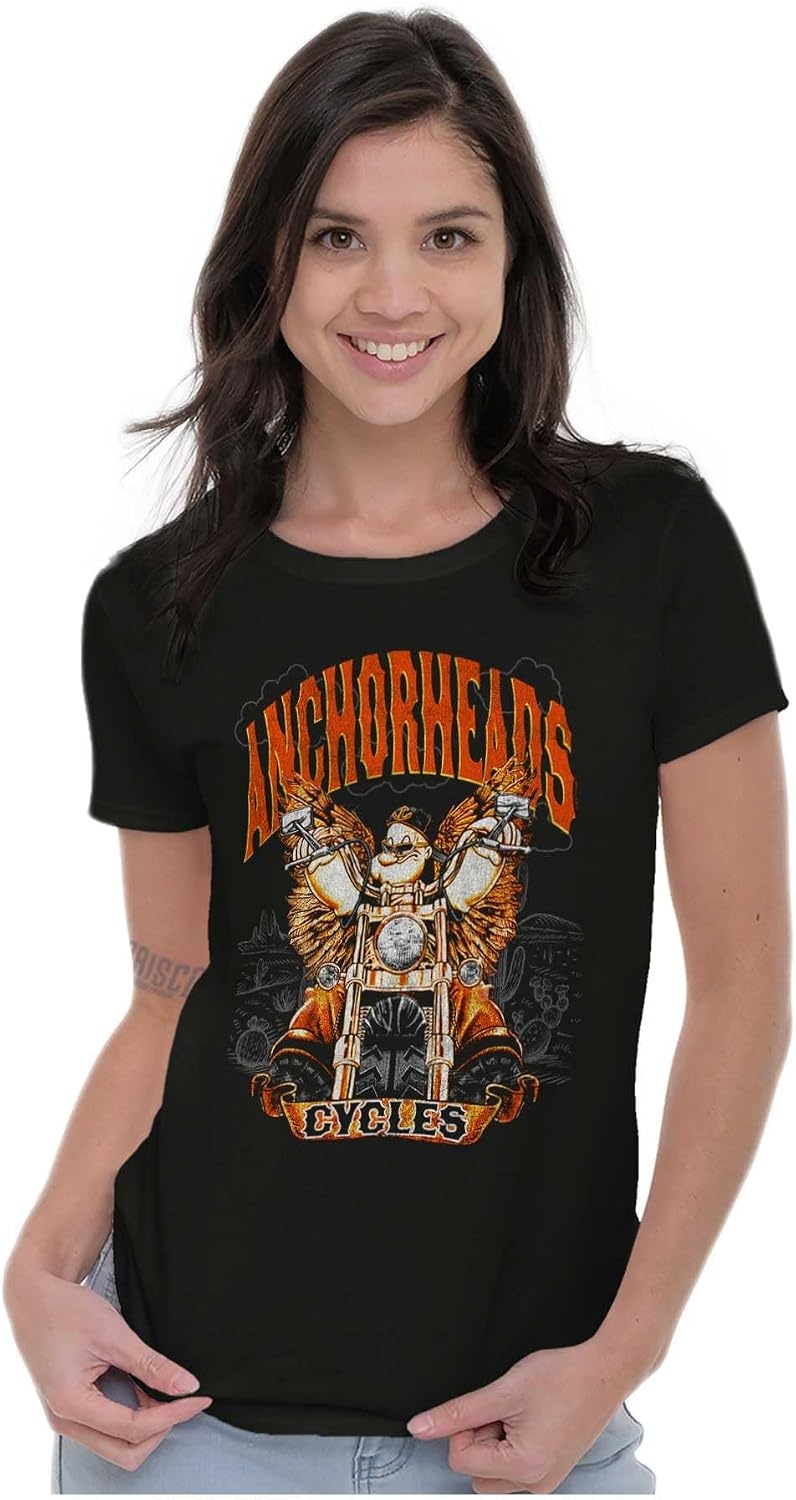 image:imageVintage Popeye Biker Classic Choppers Womens Slim Fit Graphic TeeBlack Anchor Heads Cycles