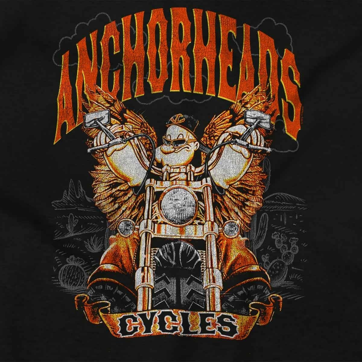image:imageVintage Popeye Biker Classic Choppers Womens Slim Fit Graphic TeeBlack Anchor Heads Cycles