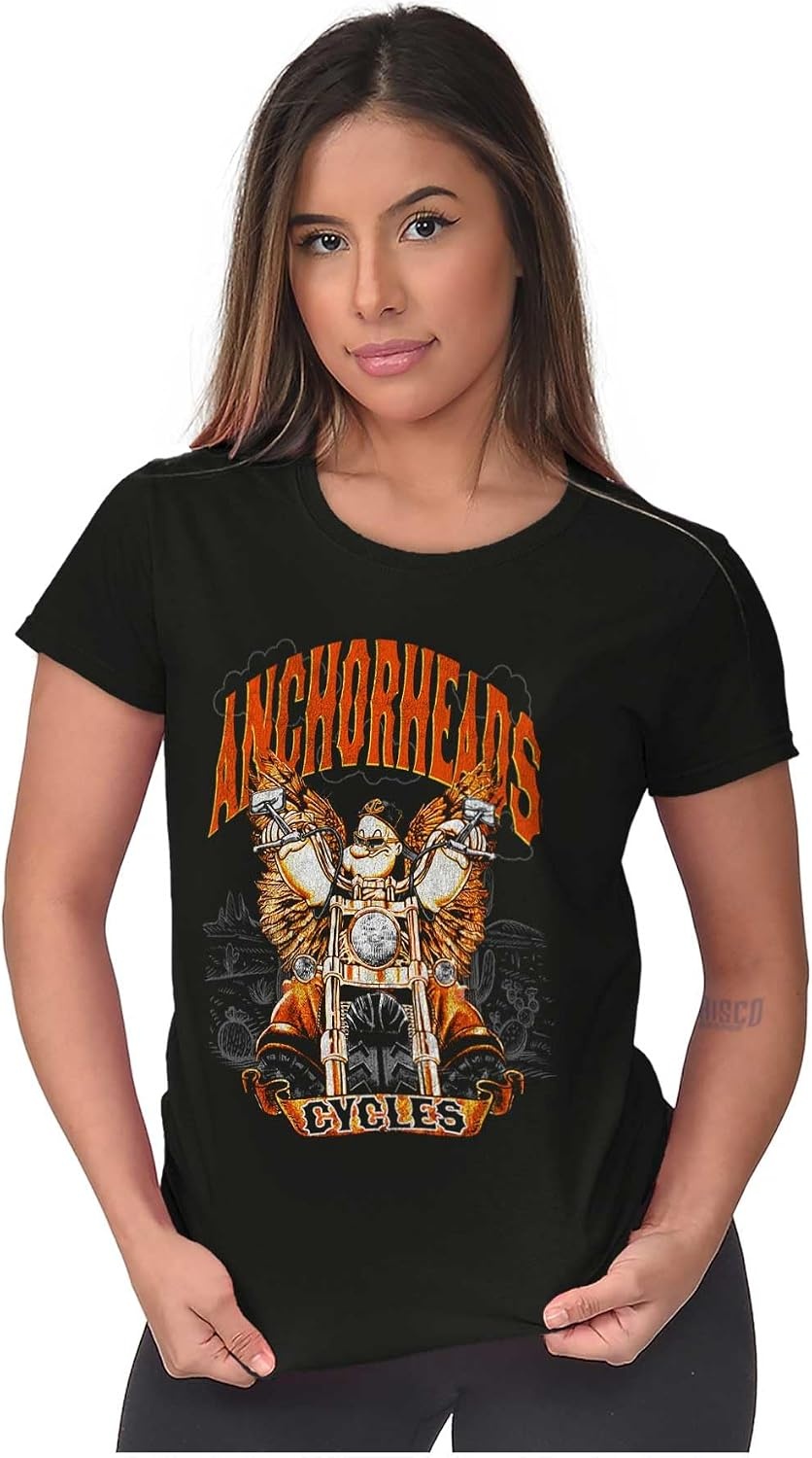 image:imageVintage Popeye Biker Classic Choppers Womens Slim Fit Graphic TeeBlack Anchor Heads Cycles
