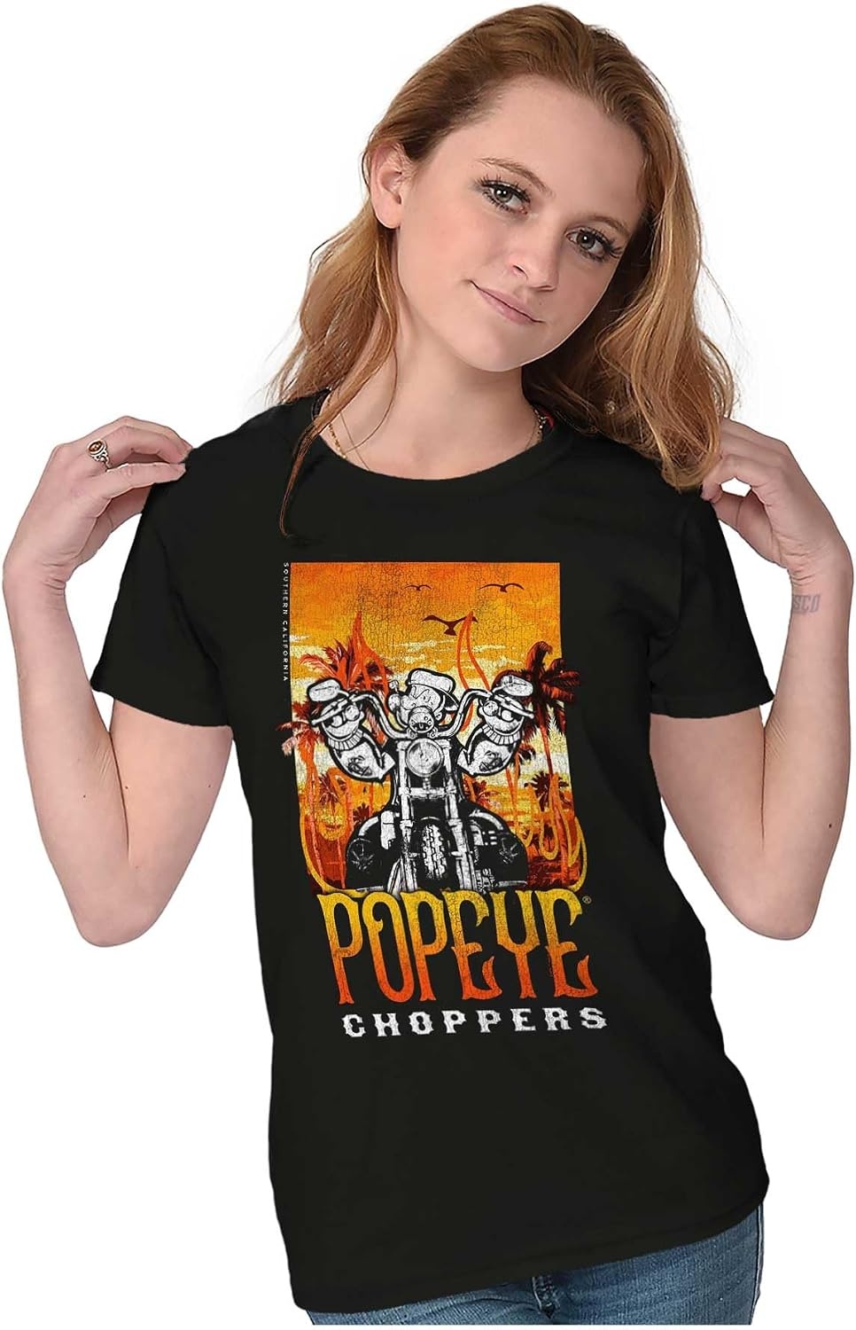 image:imageVintage Popeye Biker Classic Choppers Womens Slim Fit Graphic TeeBlack Popeye Choppers