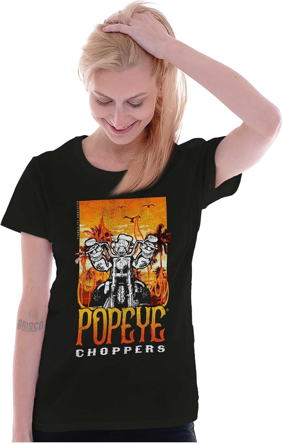 image:imageVintage Popeye Biker Classic Choppers Womens Slim Fit Graphic TeeBlack Popeye Choppers