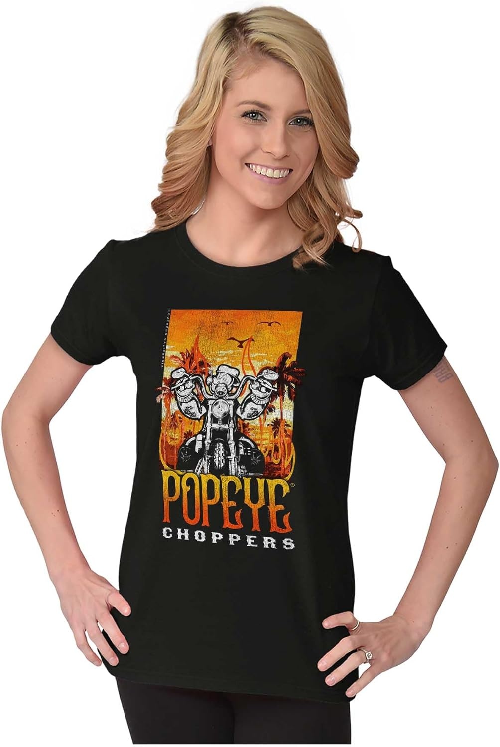 image:imageVintage Popeye Biker Classic Choppers Womens Slim Fit Graphic TeeBlack Popeye Choppers