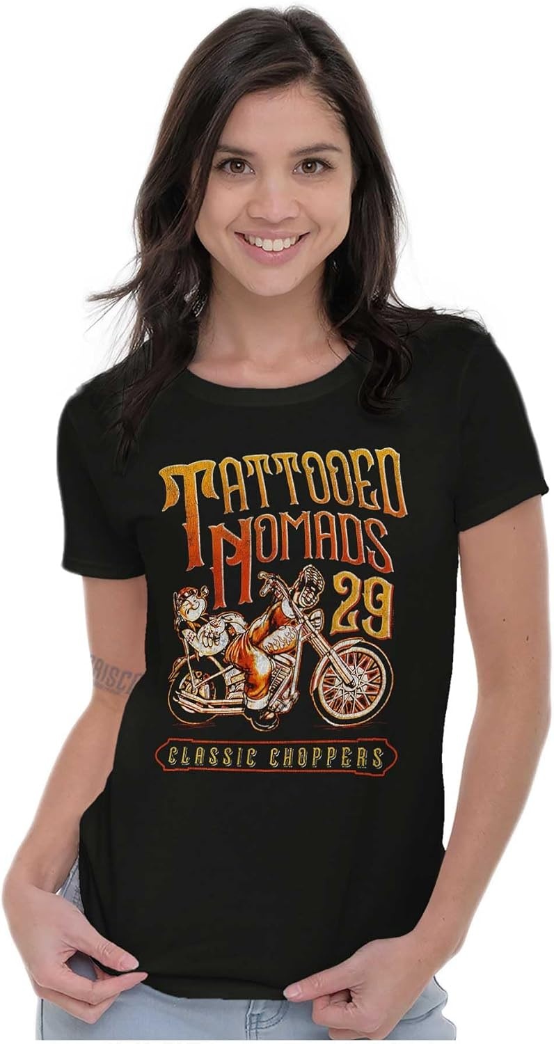 image:imageVintage Popeye Biker Classic Choppers Womens Slim Fit Graphic TeeBlack Tattooed Nomads