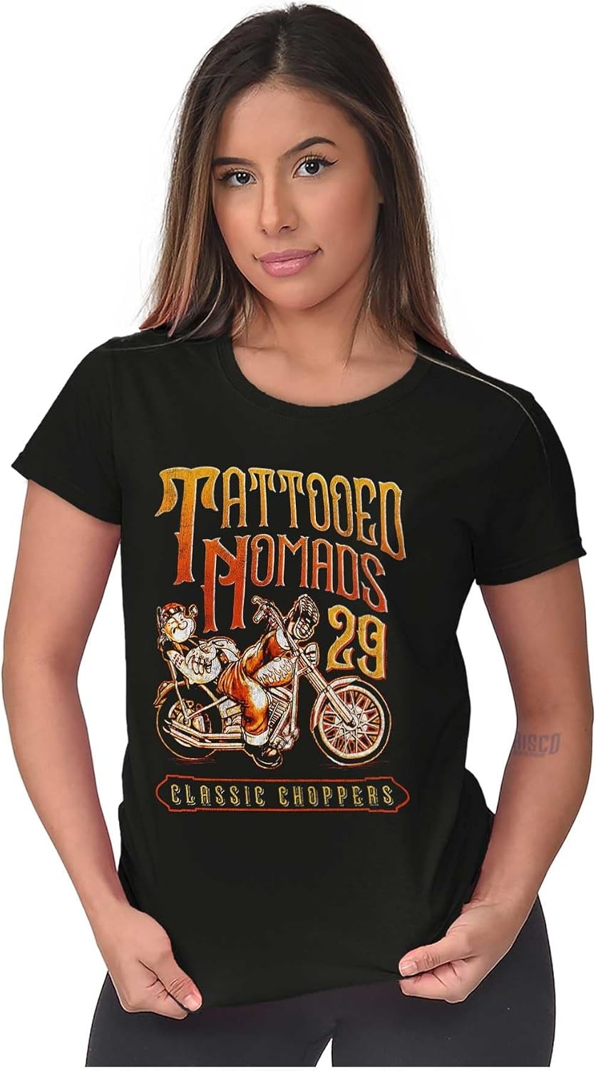 image:imageVintage Popeye Biker Classic Choppers Womens Slim Fit Graphic TeeBlack Tattooed Nomads