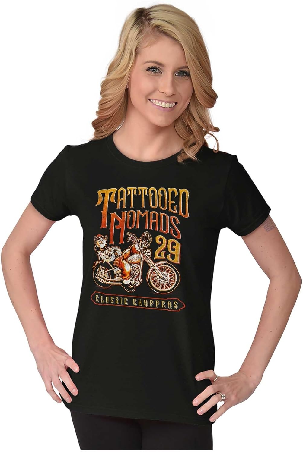 image:imageVintage Popeye Biker Classic Choppers Womens Slim Fit Graphic TeeBlack Tattooed Nomads