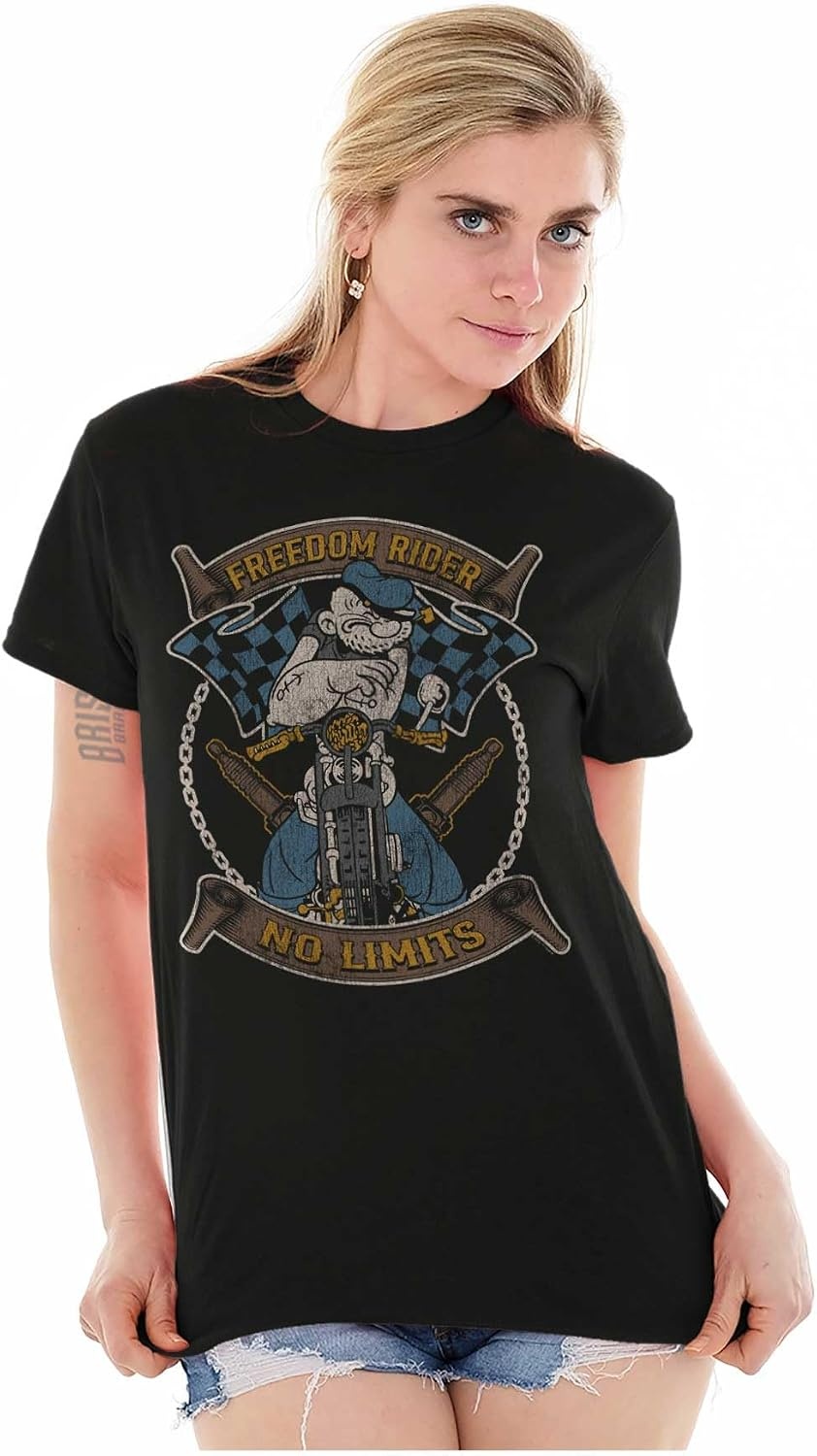image:imageVintage Popeye Classic Motorcyle Biker Graphic T Shirt Men or WomenBlack Freedom Rider